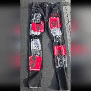 GFTD Tour Skinny Jeans Bandana Skull patches distressed Punk Goth Sz 30